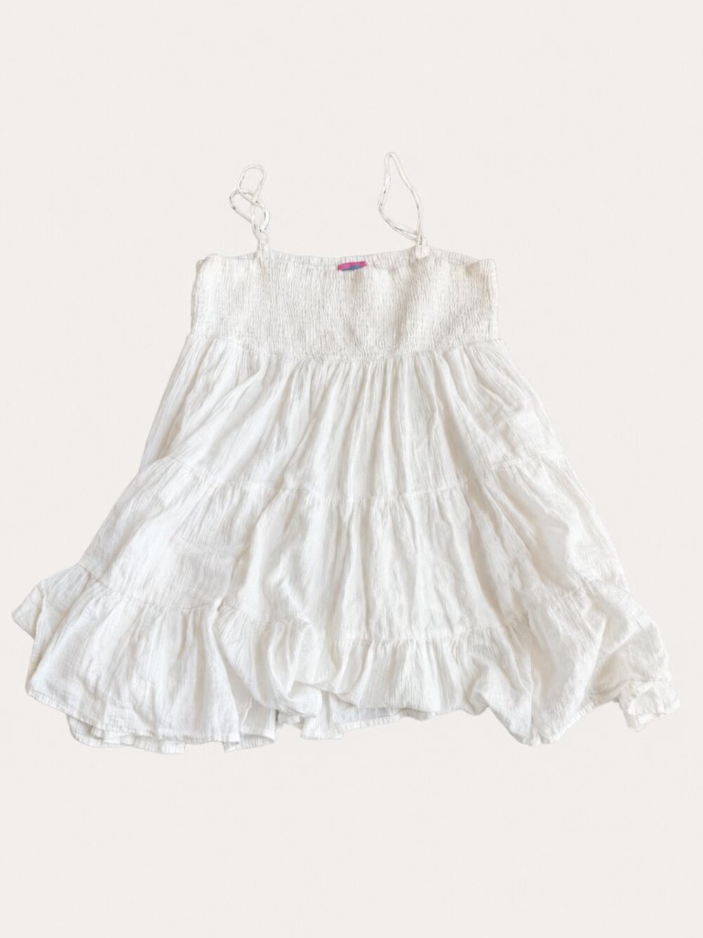 Edikted White Smocked Tiered Mini Dress - Large